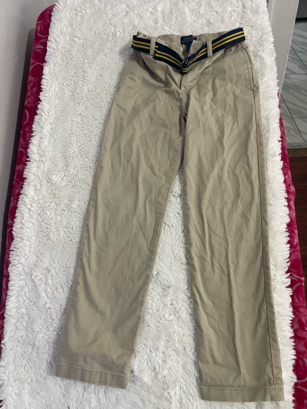 Polo by Ralph Lauren Men's Tan Chino Pants with Striped Belt